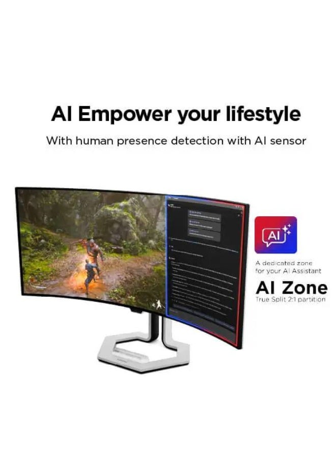 لينوفو [67C9UAC1SD] شاشة الألعاب المنحنية Lenovo Legion PRO 34WD-10 OLED مقاس 34 بوصة WQHD 3440x1440، DisplayHDR True Black 400، لوحة OLED، معدل تحديث 240Hz، زمن استجابة 0.03ms، AMD FreeSync Premium Pro، مفتاح KVM، دعم وحدة التحكم في الألعاب، مكبرات الصوت - Image 2
