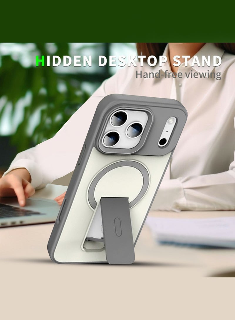 مارجون Magnetic Stand Protective Case for iPhone 17 Pro Max - Kickstand Back and Drop-Resistant Frame - Titanium Grey - Image 4