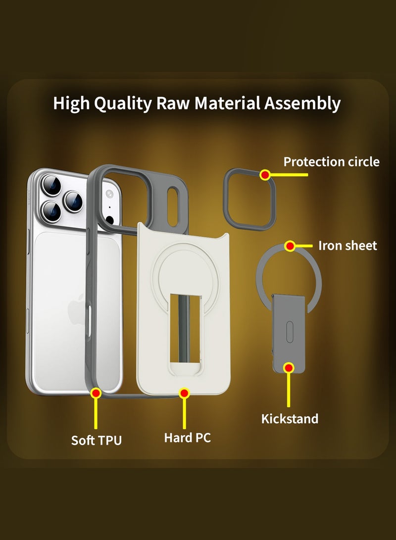 مارجون Magnetic Stand Protective Case for iPhone 17 Pro Max - Kickstand Back and Drop-Resistant Frame - Titanium Grey - Image 5