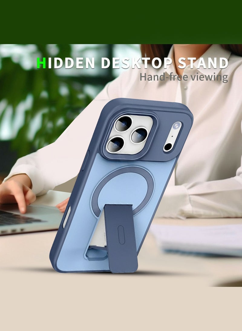 MARGOUN Magnetic Stand Protective Case for iPhone 17 Pro Max - Kickstand Back and Drop-Resistant Frame - Deep Blue - Image 4