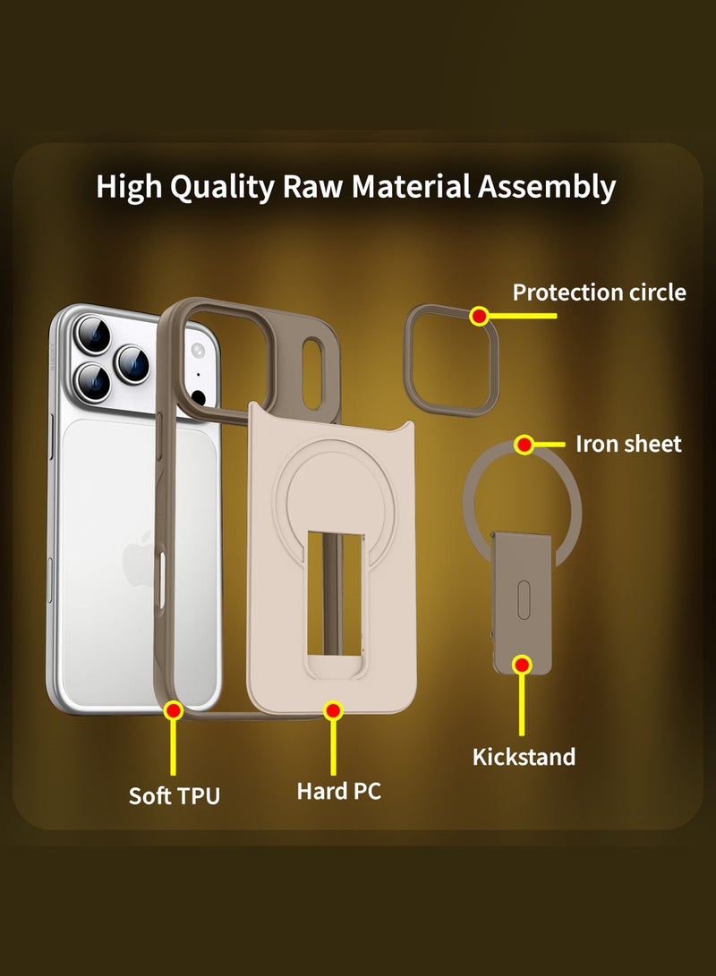 MARGOUN Magnetic Stand Protective Case for iPhone 17 Pro Max - Kickstand Back and Drop-Resistant Frame - Desert Gold - Image 5