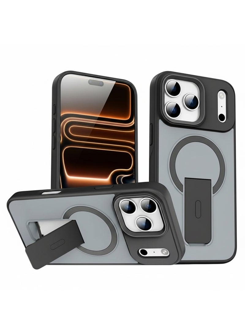 مارجون Magnetic Stand Protective Case for iPhone 17 Pro Max - Kickstand Back and Drop-Resistant Frame - Black - Image 1