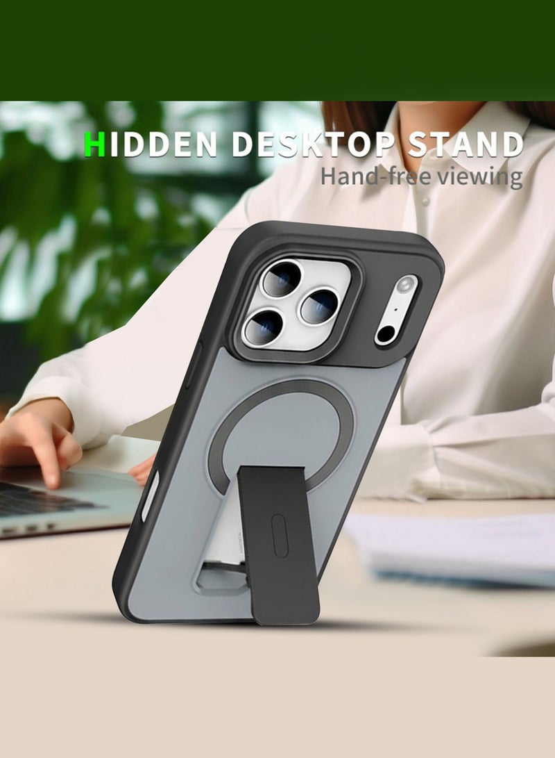 مارجون Magnetic Stand Protective Case for iPhone 17 Pro Max - Kickstand Back and Drop-Resistant Frame - Black - Image 4