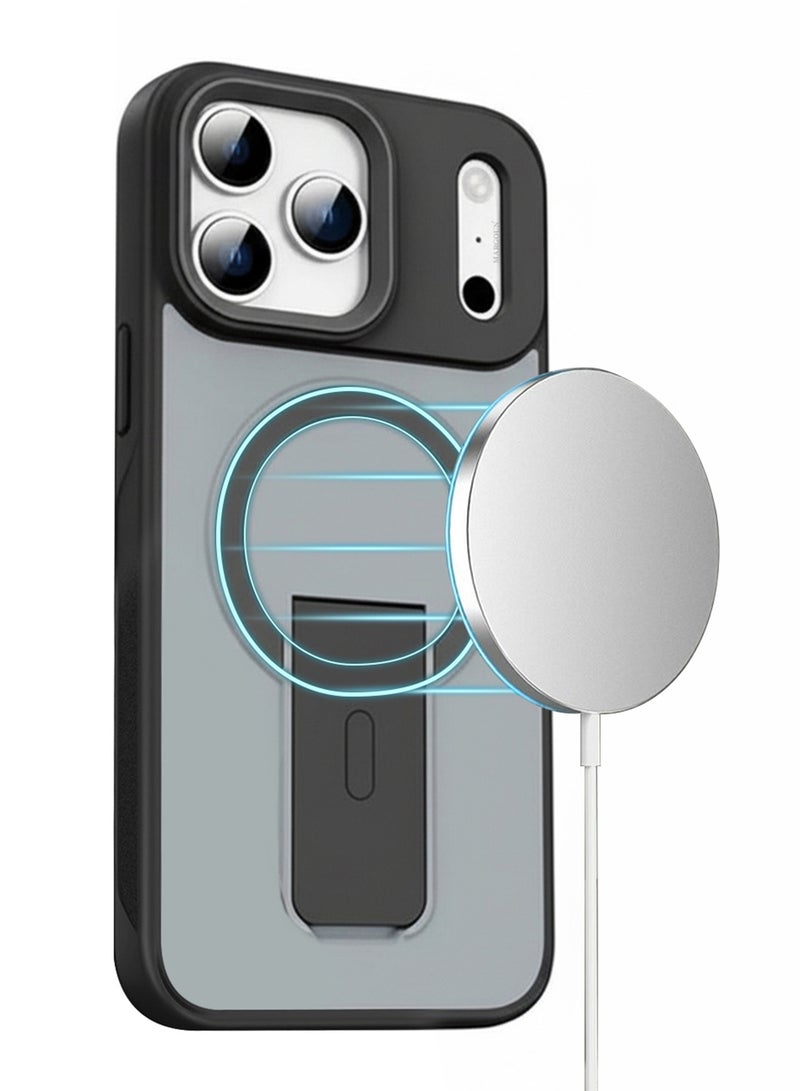 مارجون Magnetic Stand Protective Case for iPhone 17 Pro Max - Kickstand Back and Drop-Resistant Frame - Black - Image 3