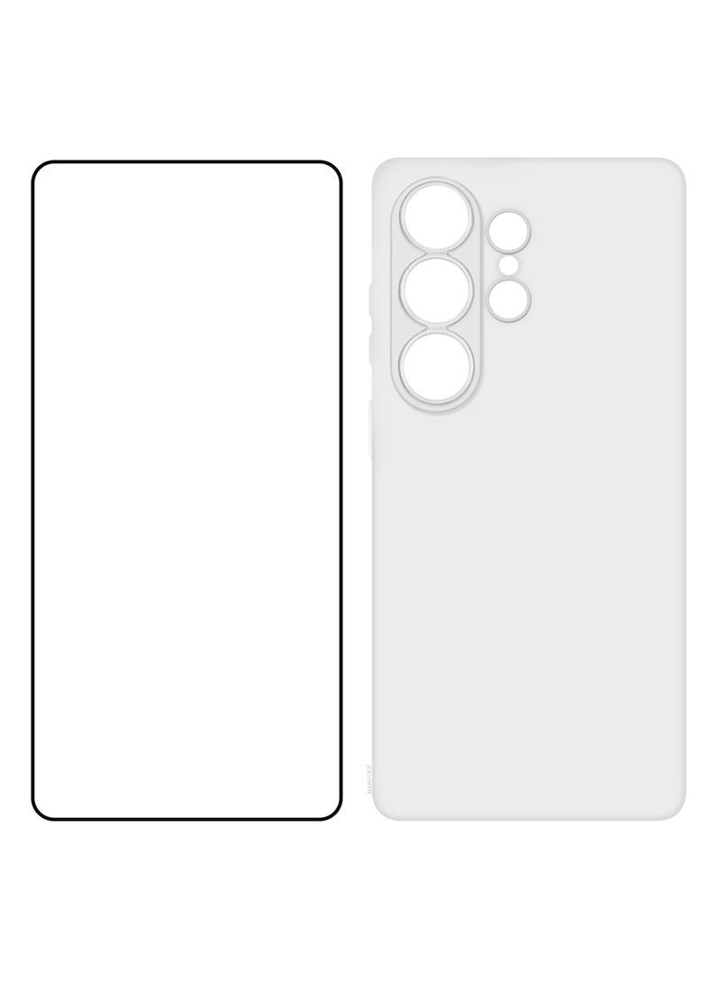 مارجون Minimalist Frosted Back Case for Galaxy S26 Ultra – Slim Soft-Touch Protective Cover with 3D Screen Protector White-1 - Image 3