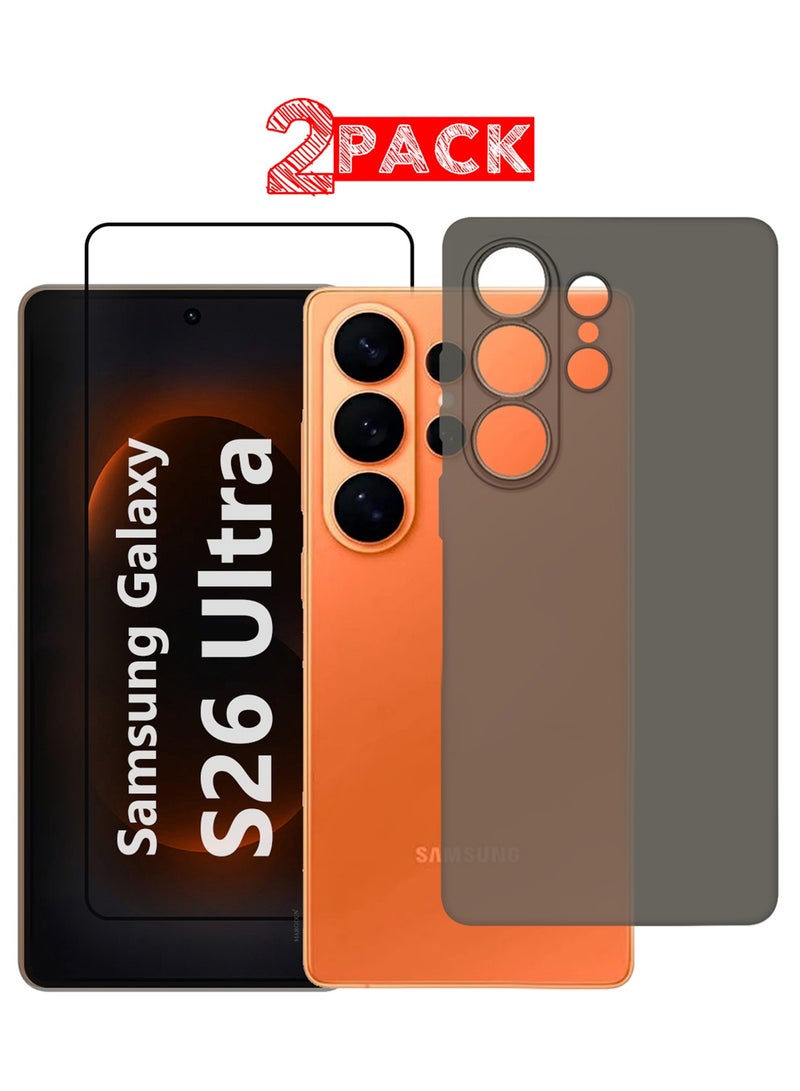 مارجون Minimalist Frosted Back Case for Galaxy S26 Ultra – Slim Soft-Touch Protective Cover with 3D Screen Protector Black-1 - Image 1