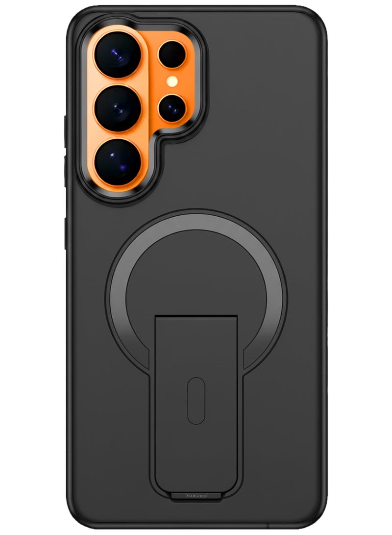 مارجون Magnetic Kickstand Case for Galaxy S26 Ultra – Anti-Slip Matte Back with Ring Holder Full Black - Image 2