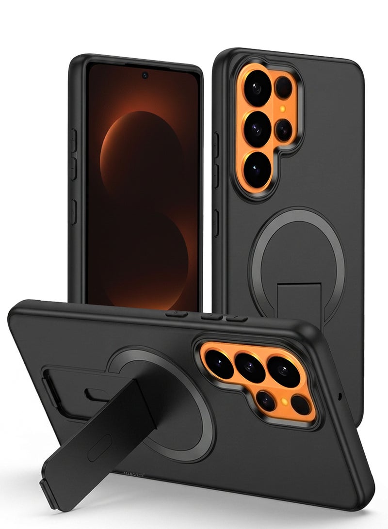 مارجون Magnetic Kickstand Case for Galaxy S26 Ultra – Anti-Slip Matte Back with Ring Holder Full Black - Image 1