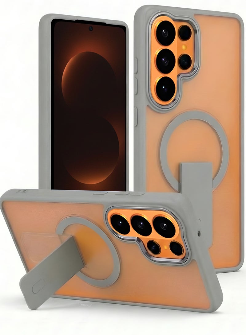 مارجون Magnetic Kickstand Case for Galaxy S26 Ultra – Anti-Slip Matte Back with Ring Holder Grey - Image 1