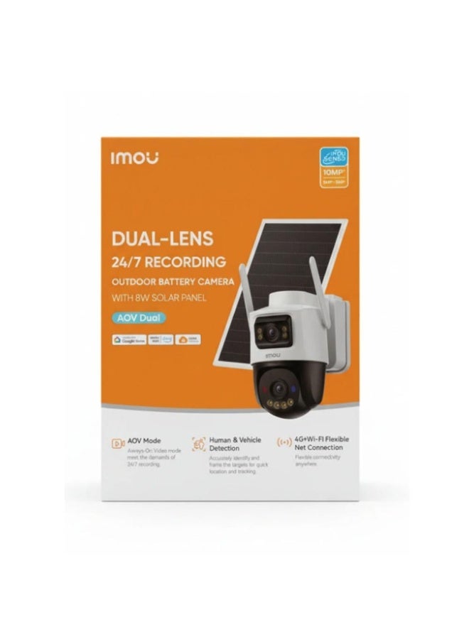 IMOU AOV Dual 10MP (2×5MP) Outdoor Security Camera, 4G LTE + 2.4GHz Wi-Fi, Dual-Lens Wide + PT Camera, 10000mAh Battery + Solar Panel, Always-On Video (AOV), AI Human & Vehicle Detection, Color Night Vision, Two-Way Audio, Siren & Spotlight, microSD up to 512GB, Weatherproof | IPC-SA70F-10M0T2-EU/FSP008 - Image 1