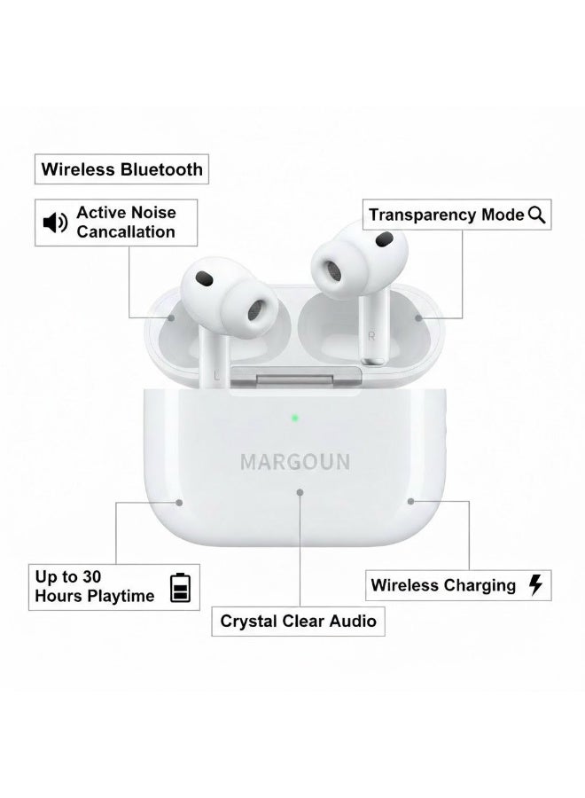 MARGOUN Bluetooth Pro 3 Wireless Earbuds, Bluetooth Headphones, Active Noise Cancellation, High-Fidelity Sound, H2 Chip, USB-C Charging - White - Image 3