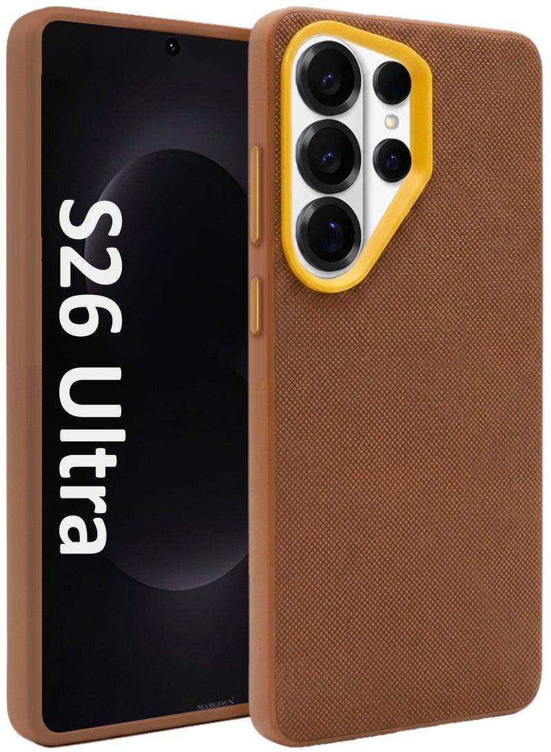 MARGOUN Vegan Leather Case for Galaxy S26 Ultra - Slim Fit Protective Case with Raised Edges - Light Brown-1 - Image 1