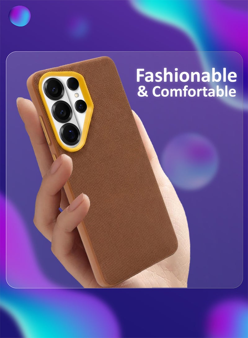 MARGOUN Vegan Leather Case for Galaxy S26 Ultra - Slim Fit Protective Case with Raised Edges - Light Brown-1 - Image 5