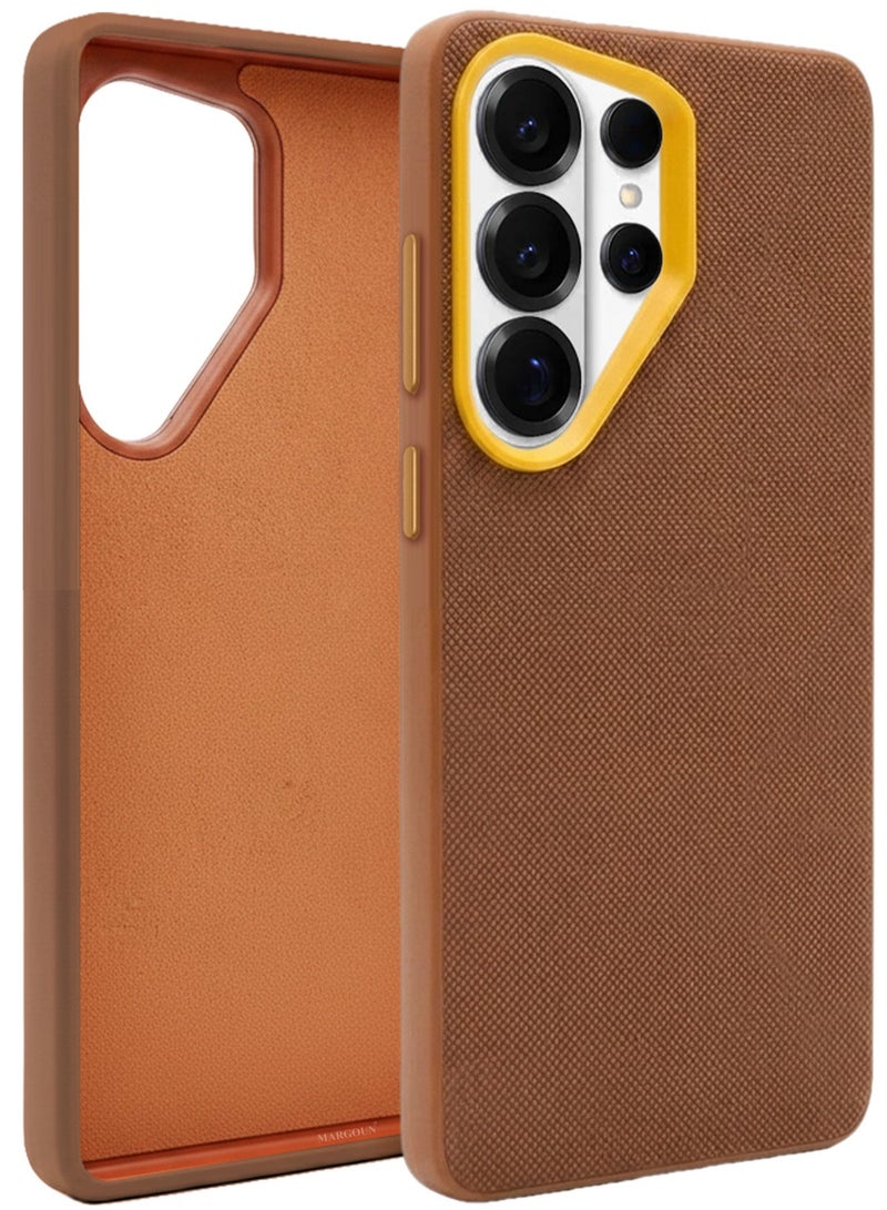 MARGOUN Vegan Leather Case for Galaxy S26 Ultra - Slim Fit Protective Case with Raised Edges - Light Brown-1 - Image 2