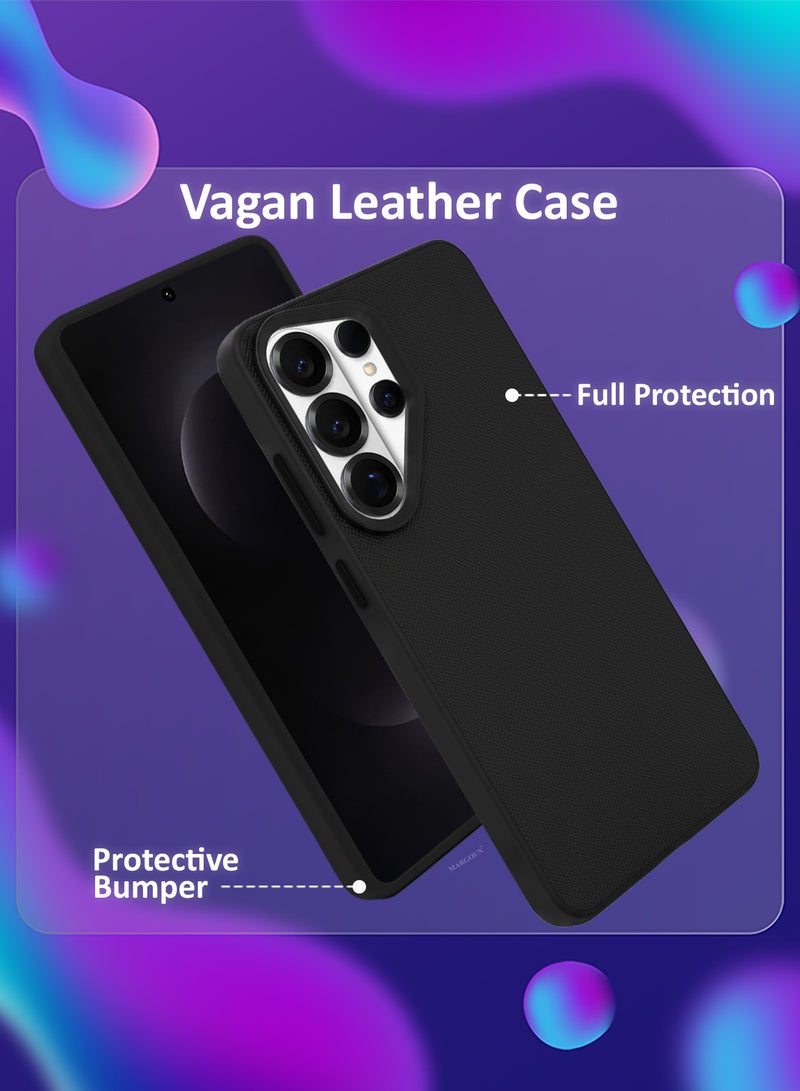 MARGOUN Vegan Leather Case for Galaxy S26 Ultra - 2 Packs - 1 Cover and 1 3D Screen Protector - Slim Fit Protective Case with Raised Edges - Black-2 - Image 2