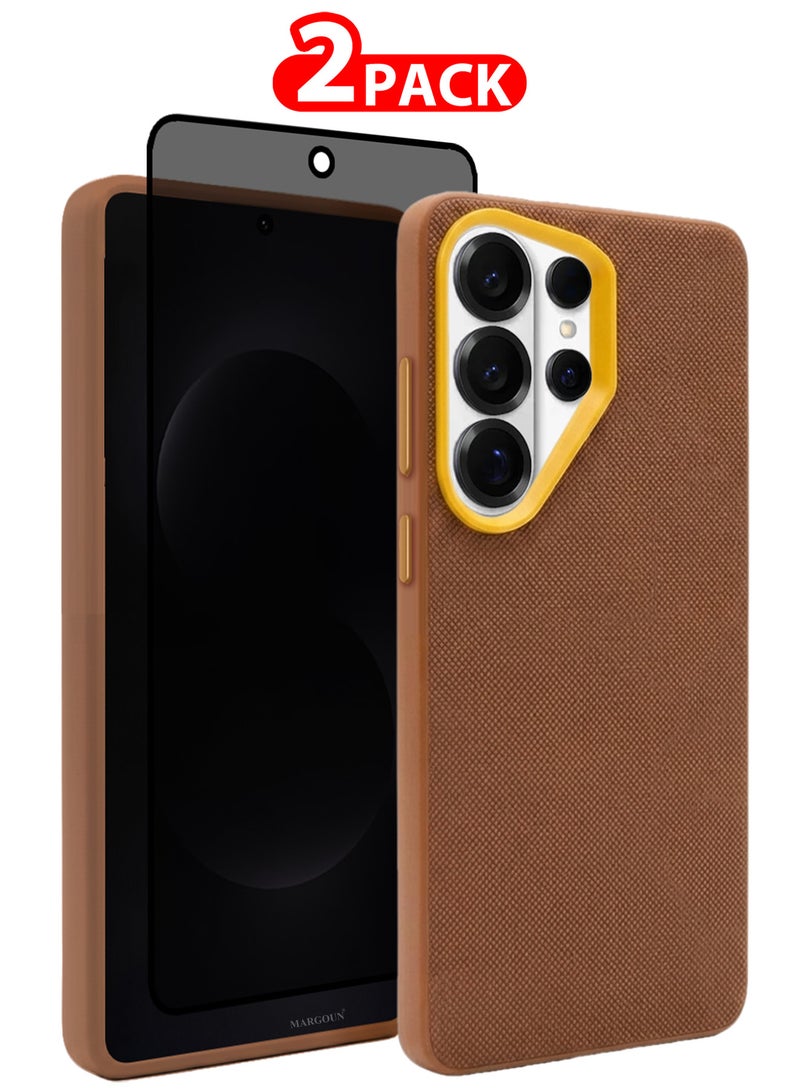MARGOUN Vegan Leather Case for Galaxy S26 Ultra - 2 Packs - 1 Cover and 1 Privacy Screen Protector - Slim Fit Protective Case with Raised Edges - Light Brown-3 - Image 1