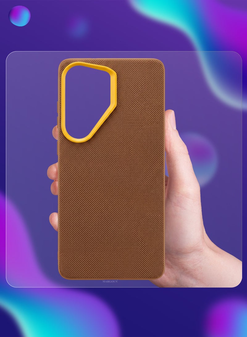 MARGOUN Vegan Leather Case for Galaxy S26 Ultra - 2 Packs - 1 Cover and 1 Privacy Screen Protector - Slim Fit Protective Case with Raised Edges - Light Brown-3 - Image 5