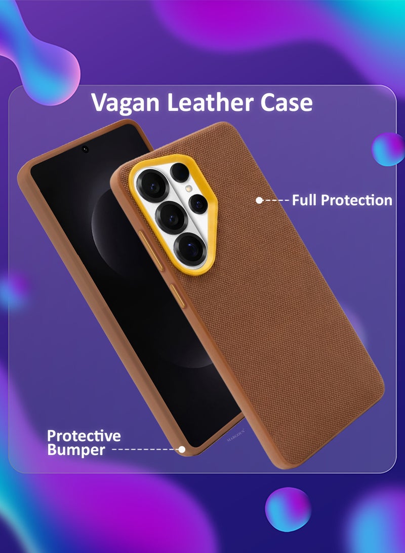 MARGOUN Vegan Leather Case for Galaxy S26 Ultra - 2 Packs - 1 Cover and 1 Privacy Screen Protector - Slim Fit Protective Case with Raised Edges - Light Brown-3 - Image 2