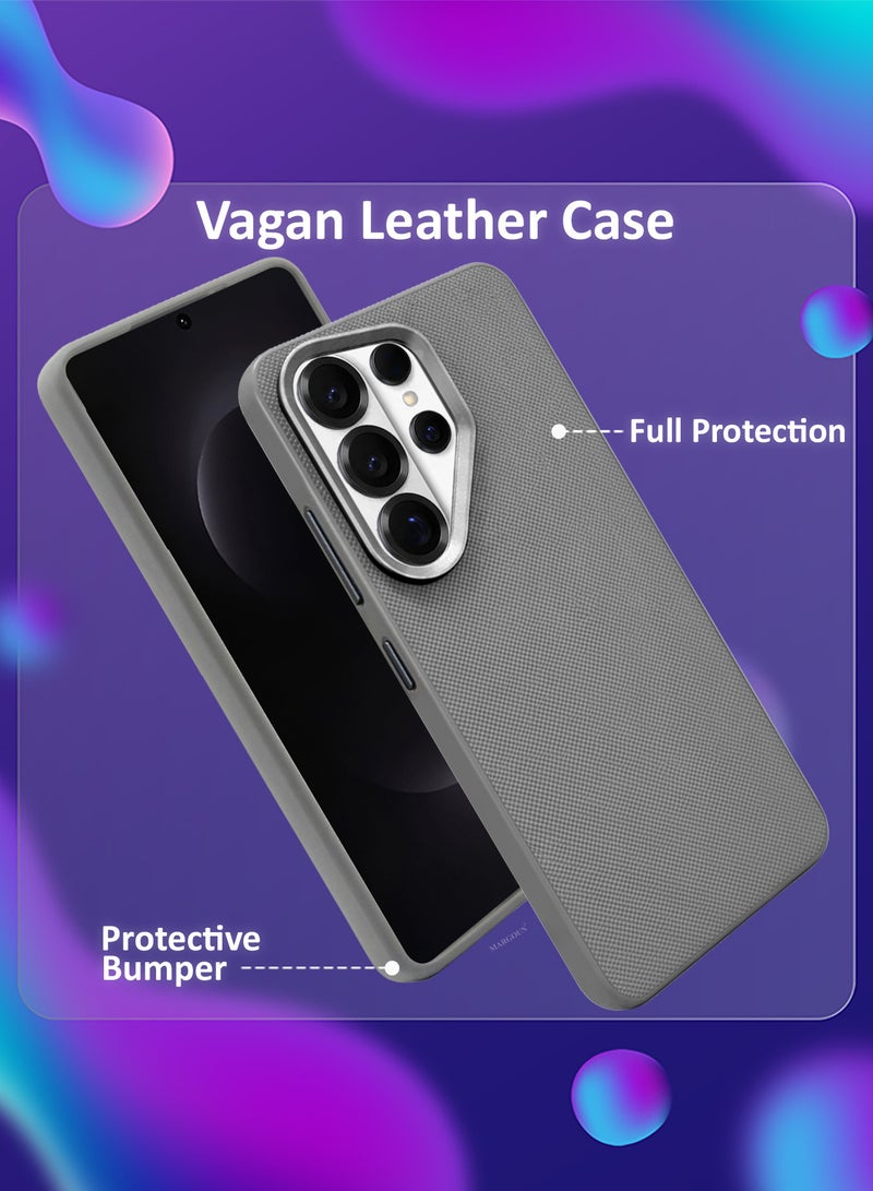 MARGOUN Vegan Leather Case for Galaxy S26 Ultra - Slim Fit Protective Case with Raised Edges - Grey-1 - Image 2