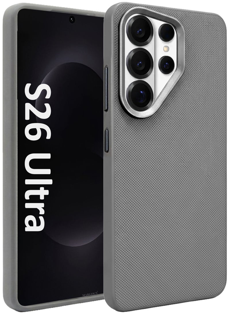 MARGOUN Vegan Leather Case for Galaxy S26 Ultra - Slim Fit Protective Case with Raised Edges - Grey-1 - Image 1