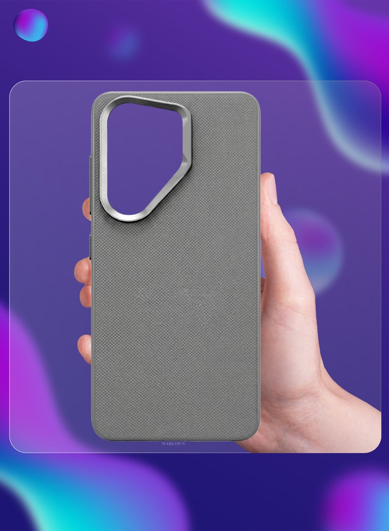 MARGOUN Vegan Leather Case for Galaxy S26 Ultra - Slim Fit Protective Case with Raised Edges - Grey-1 - Image 5