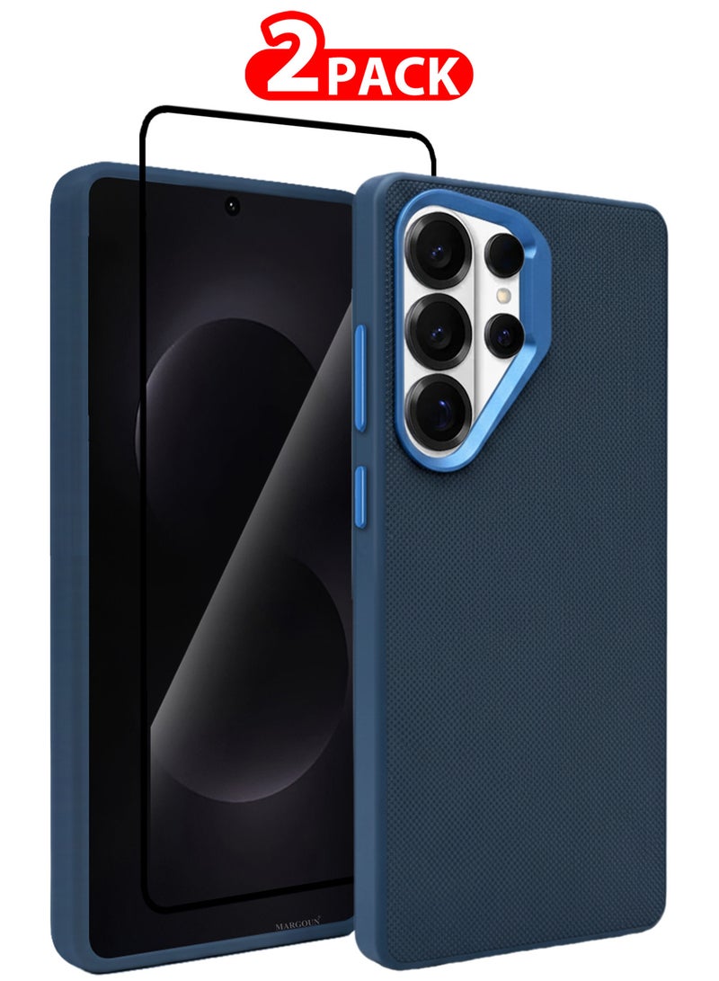 MARGOUN Vegan Leather Case for Galaxy S26 Ultra - 2 Packs - 1 Cover and 1 3D Screen Protector - Slim Fit Protective Case with Raised Edges - Blue-2 - Image 1