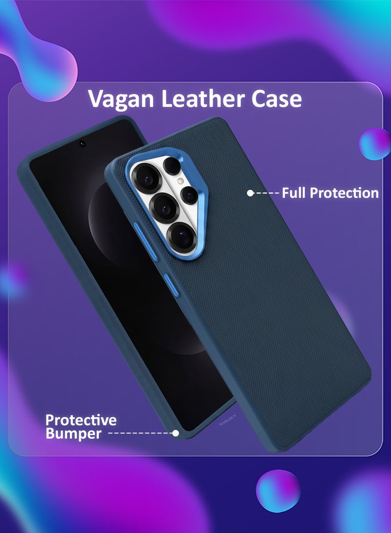 MARGOUN Vegan Leather Case for Galaxy S26 Ultra - Slim Fit Protective Case with Raised Edges - Blue-1 - Image 2