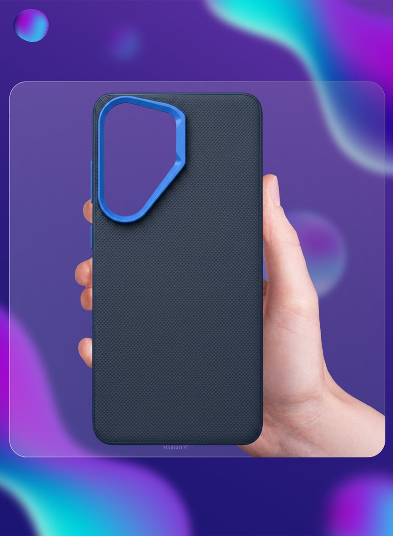 MARGOUN Vegan Leather Case for Galaxy S26 Ultra - Slim Fit Protective Case with Raised Edges - Blue-1 - Image 5