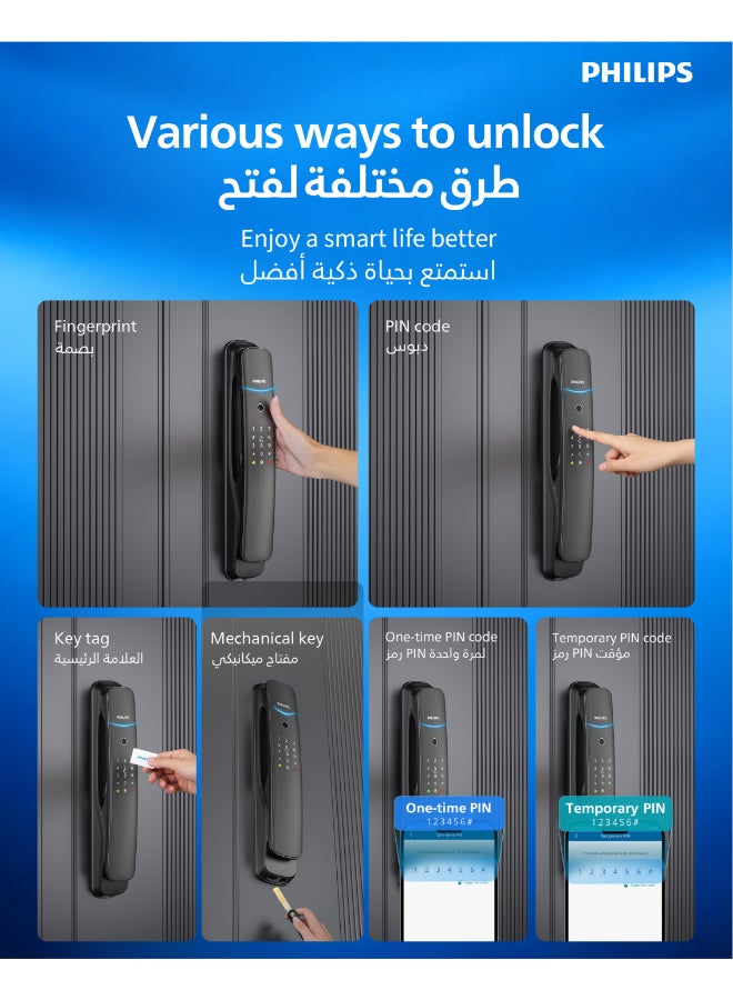 فيليبس قفل باب إلكتروني ذكي فيليبس DDL702E-5HWS مع بصمة الإصبع والوصول عبر البطاقة - Image 3