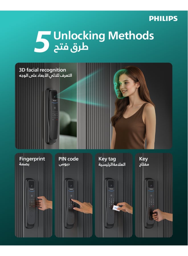 فيليبس قفل باب ذكي من فيليبس DDL702-FVP-7HWS مع تقنية التعرف على الوجه ثلاثي الأبعاد واتصال واي فاي - Image 4