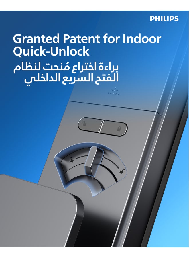فيليبس قفل الباب الذكي فيليبس DDL801-5HBS - قفل رقمي دفع-سحب مع بصمة الإصبع، إدخال رقم التعريف الشخصي، وصول بطاقة RFID، تحكم عن بُعد، قفل تلقائي، أسود - Image 3