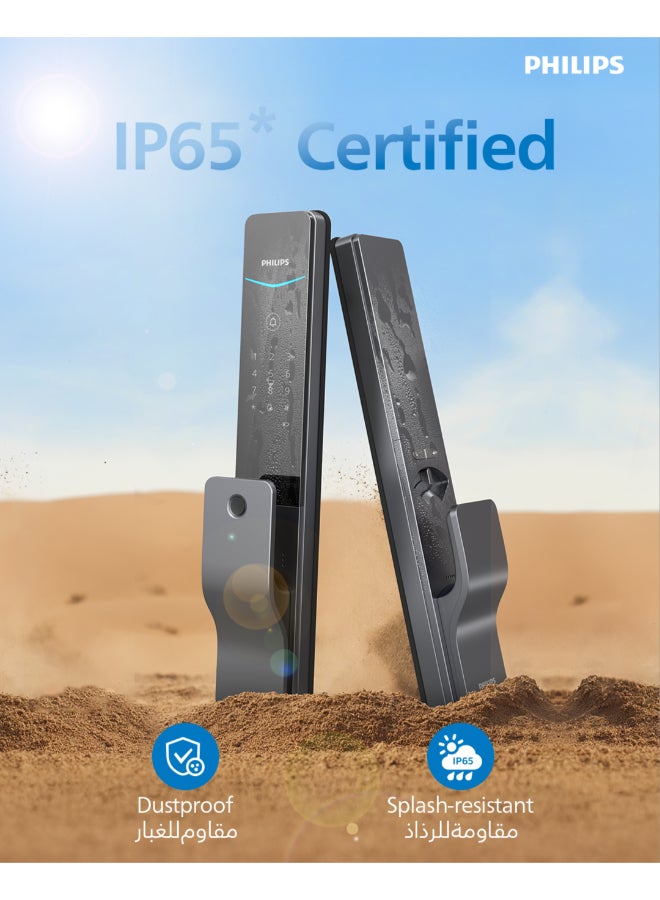 فيليبس قفل الباب الذكي فيليبس DDL801-5HBS - قفل رقمي دفع-سحب مع بصمة الإصبع، إدخال رقم التعريف الشخصي، وصول بطاقة RFID، تحكم عن بُعد، قفل تلقائي، أسود - Image 4