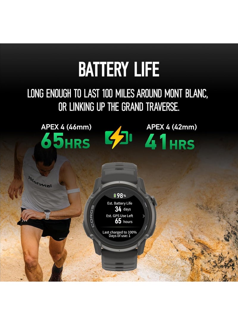 COROS 320 mAh APEX 4 (42mm) Watch 1.2" MIP Touchscreen, Global maps with Turn-by-Turn Navigation, 34 Days Battery Life, Voice Pins, and Hands-Free Calls, for Running, Skiing, and Climbing - Black - Image 3