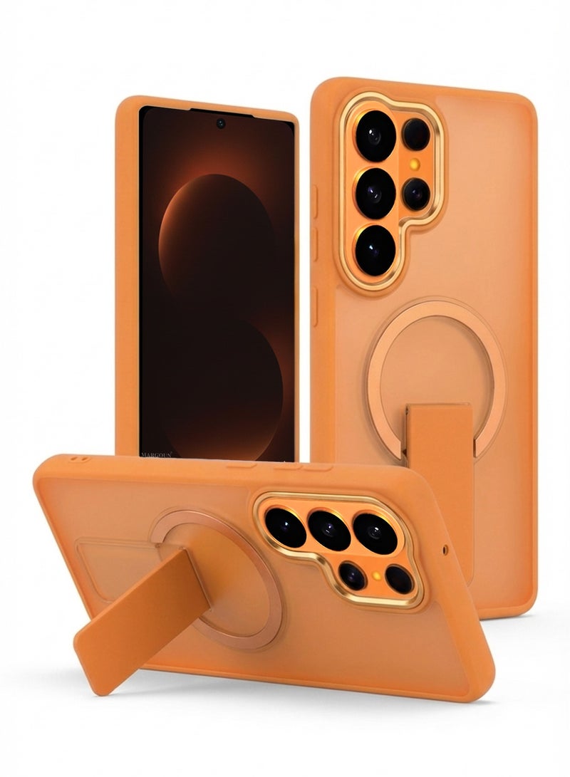 MARGOUN Magnetic Kickstand Case for Galaxy S26 Ultra – Anti-Slip Matte Back with Ring Holder - Orange - Image 1