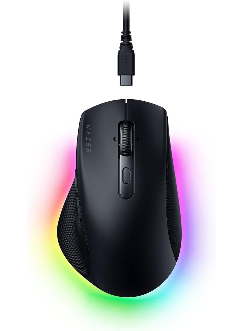 Razer Pro Click V2 Right-Handed Ergonomic Wireless RGB Mouse: HyperSpeed Wireless (2.4 GHz), Bluetooth – up to 3 hosts, USB-C wired, Up to 3.5 months Battery Life, 9 Programmable Buttons - Black - Image 1