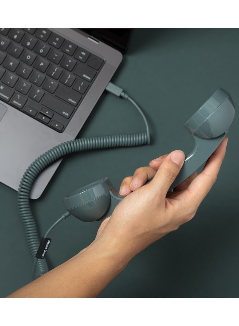 Native Union Pop Phone Retro Handset USB-C | Plug and Talk Connection, Hi-Quality Microphone and Speaker, Less Radiation, for iPhone 17/16/15 Tablets MacBooks Laptops w/ USB-C port - Slate Green - Image 4