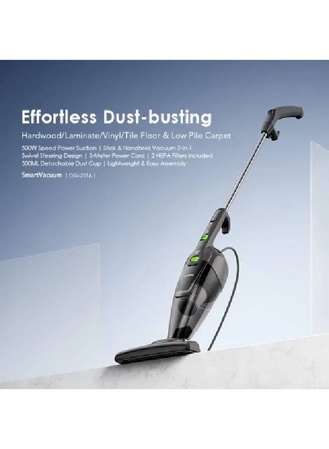 أورايمو Oraimo OSV-251A SmartVacuum Corded Vacuum Cleaner with 5m Wire, 500W High Speed Powerful Suction 500 W 4894947029615 grey - Image 2