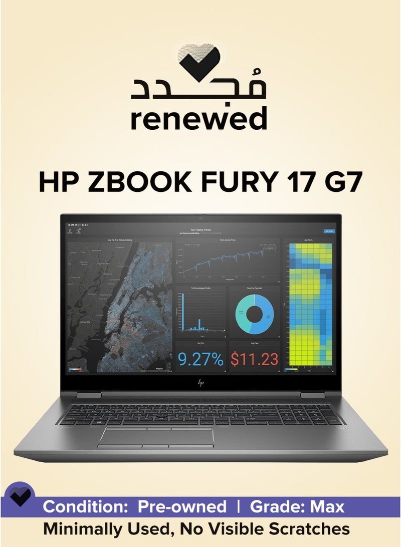HP ZBOOK FURY 17 G7 , Intel core i5-10400H , RAM 16GB DDR4 , 512GB SSD M.2 NVMe , NVIDIA Quadro T1000 with Max Q design 4GB DDR6 , 17.3 inch FHD LED-IPS English/Arabic Silver - Image 1