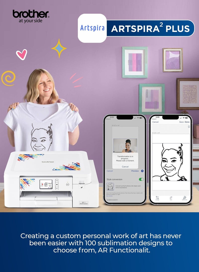 بروذر طابعة Brother SP-1 للطباعة بالتسامي مع مجموعة البداية | طابعة مدمجة لاسلكية | متوافقة مع تطبيق Artspira | طباعة ملونة عالية الدقة للأقمشة ومشاريع DIY - Image 3