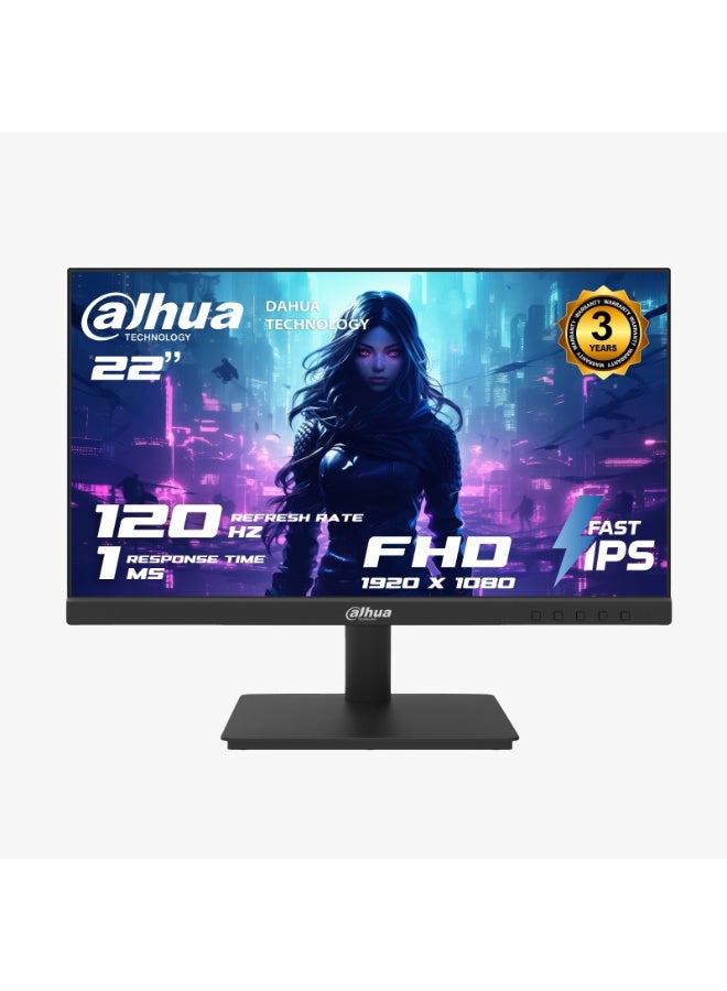 Dahua 21.45-inch FHD Gaming Monitor, 120Hz IPS, 1ms LED, Fast IPS Screen, HDMI & VGA | DHI-LM22-A200N | Black - Image 1