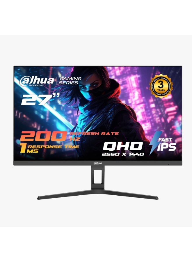 Dahua 27 inch QHD (2K), 200Hz, 0.5ms (2560×1440) Flat IPS Gaming Monitor with Adaptive Sync – HDMI 2.1 – Console Compatible | DHI-LM27-E340A | Black - Image 1