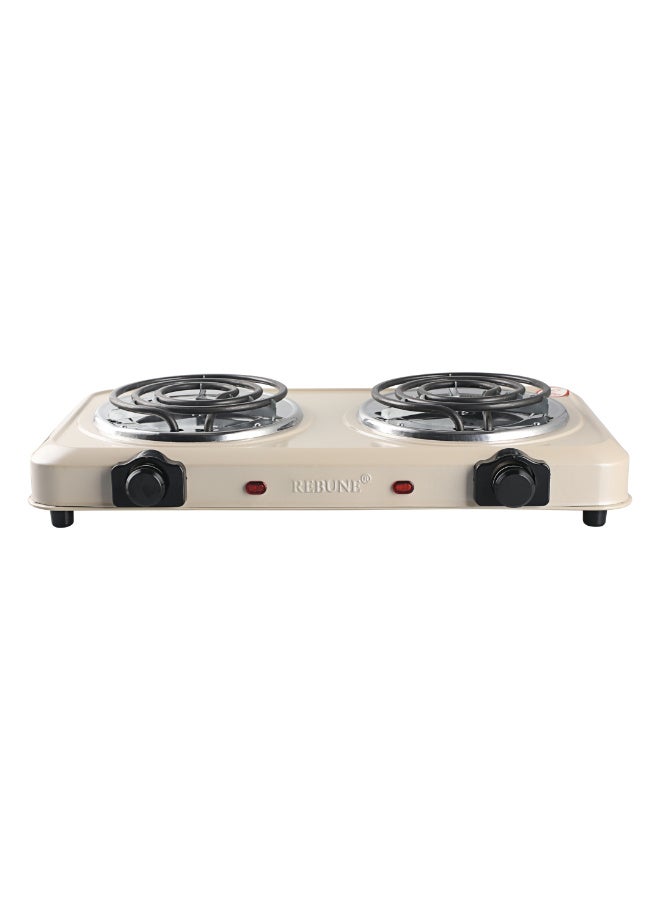 REBUNE Double Electric Hob - 2000W - Heat and Peel Resistant Surface - RE-4-086 2000 W RE-4-086 beige - Image 2