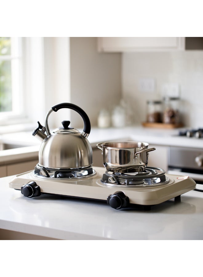 REBUNE Double Electric Hob - 2000W - Heat and Peel Resistant Surface - RE-4-086 2000 W RE-4-086 beige - Image 4