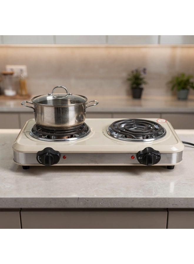 REBUNE Double Electric Hob - 2000W - Heat and Peel Resistant Surface - RE-4-086 2000 W RE-4-086 beige - Image 5