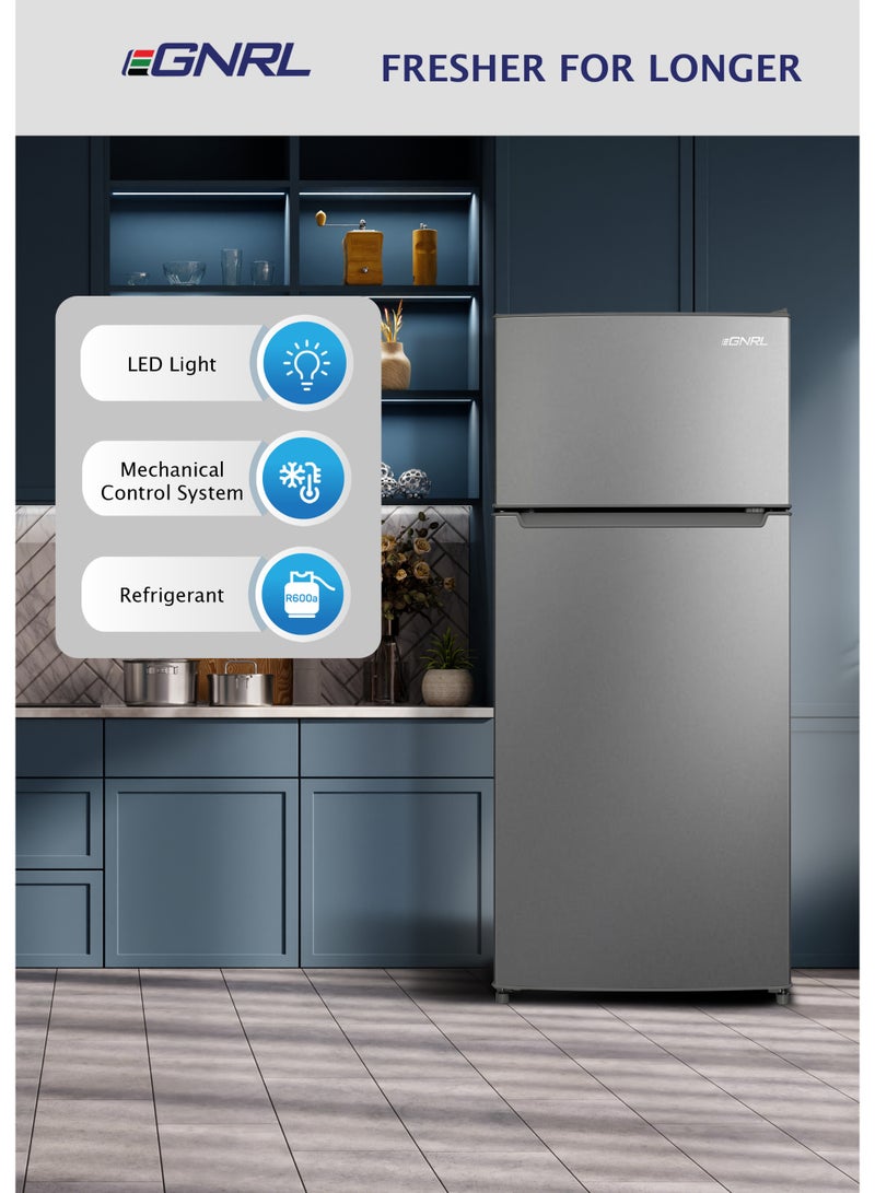 EGNRL 230L Gross/208L Net Capacity, Double Door Refrigerator, EGR230S| Mechanical Control, Energy Saving & Low Noise |Defrost, Recessed Handle, R600A, Inside Condenser, Dark Silver Color, One Year Warranty 90 W EGR230S Dark Silver - Image 5