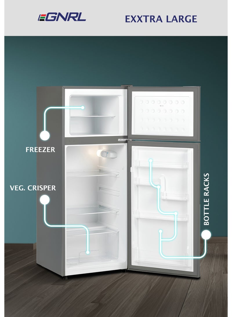 EGNRL 230L Gross/208L Net Capacity, Double Door Refrigerator, EGR230S| Mechanical Control, Energy Saving & Low Noise |Defrost, Recessed Handle, R600A, Inside Condenser, Dark Silver Color, One Year Warranty 90 W EGR230S Dark Silver - Image 4