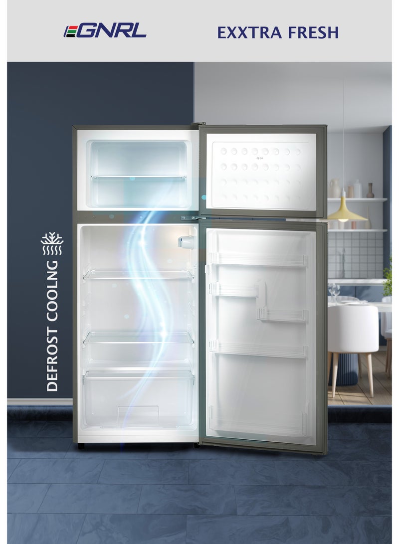EGNRL 230L Gross/208L Net Capacity, Double Door Refrigerator, EGR230S| Mechanical Control, Energy Saving & Low Noise |Defrost, Recessed Handle, R600A, Inside Condenser, Dark Silver Color, One Year Warranty 90 W EGR230S Dark Silver - Image 3