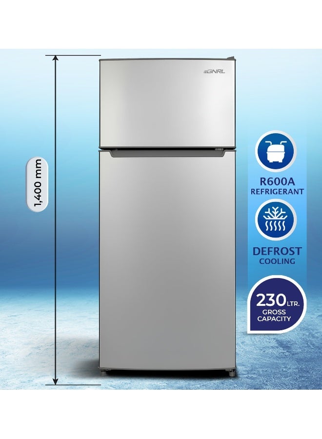 EGNRL 230L Gross/208L Net Capacity, Double Door Refrigerator, EGR230S| Mechanical Control, Energy Saving & Low Noise |Defrost, Recessed Handle, R600A, Inside Condenser, Dark Silver Color, One Year Warranty 90 W EGR230S Dark Silver - Image 2
