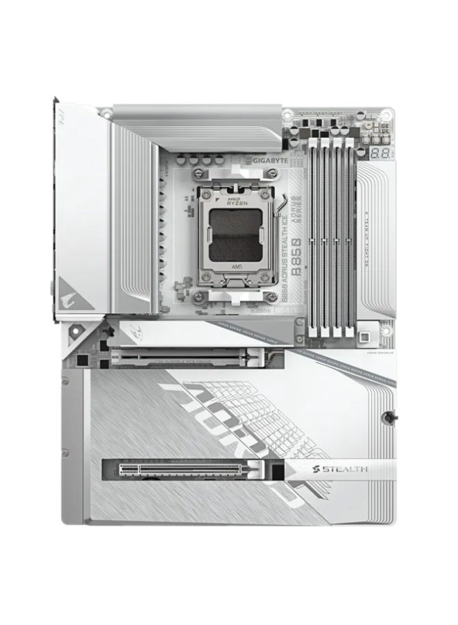 جيجابايت B850 AORUS STEALTH ICE ATX Motherboard, AMD AM5, DDR5 8200MHz OC, PCIe 5.0 x16, 4× M.2 (PCIe 5.0/4.0), Wi-Fi 7 + Bluetooth 5.4, 5GbE LAN, HDMI 2.1, USB-C, White | 9MB85STLE-00-G10 - Image 2