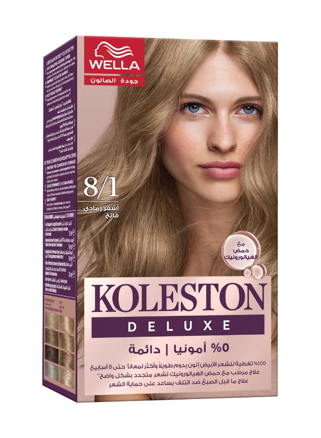 WELLA Koleston Deluxe - 0% Ammonia, 100% Grey Coverage, with Hyaluronic Acid, Up to 8 weeks long-lasting & shinier* color – 8.1 Light Ash Blonde 152ml - Image 1